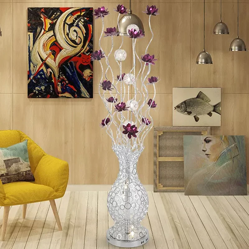 Vaasvorm aluminium opstaande lichte decoratieve LED-slaapkamer leeslamp met bloesem- en balontwerp rood/paars Clearhalo