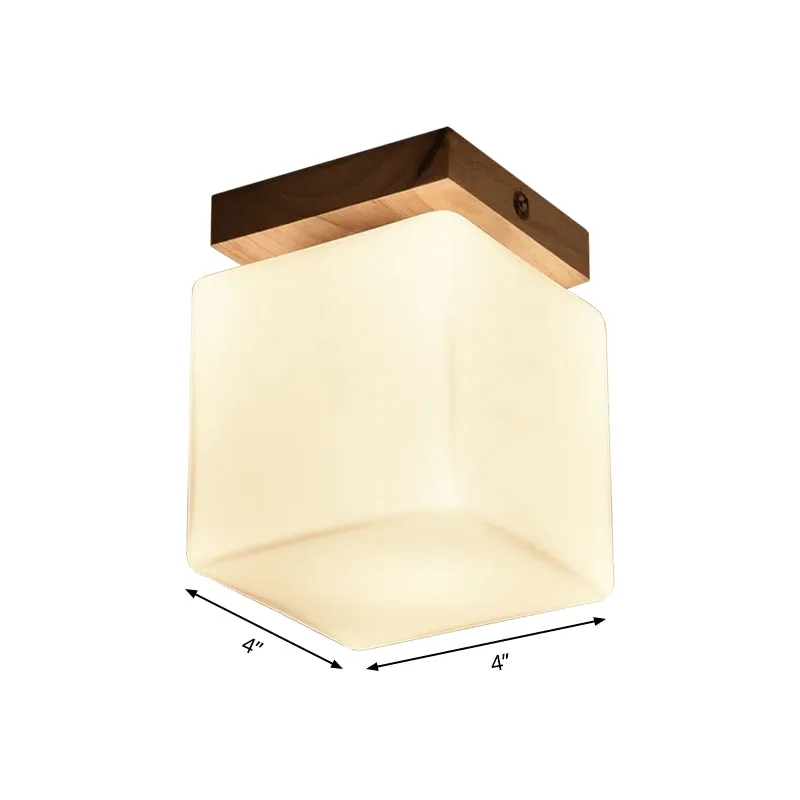 Veranda kubusvormige plafondlamp hout en glas 1 kop Japanse stijlvolle witte plafondlamp Clearhalo