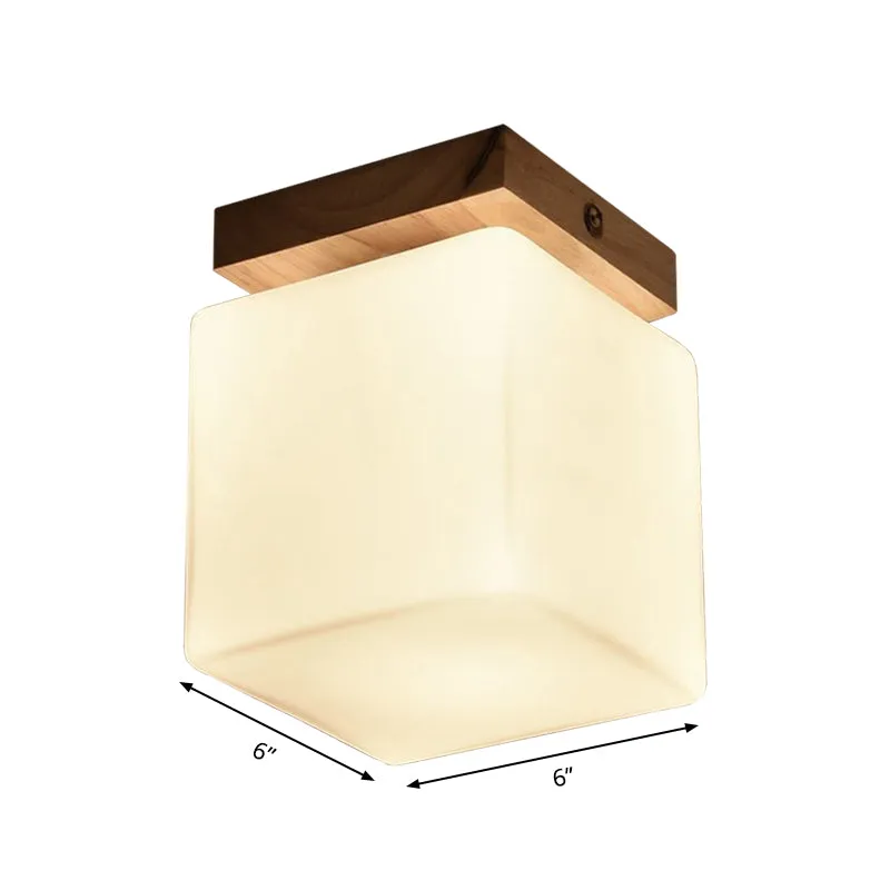 Veranda kubusvormige plafondlamp hout en glas 1 kop Japanse stijlvolle witte plafondlamp Clearhalo