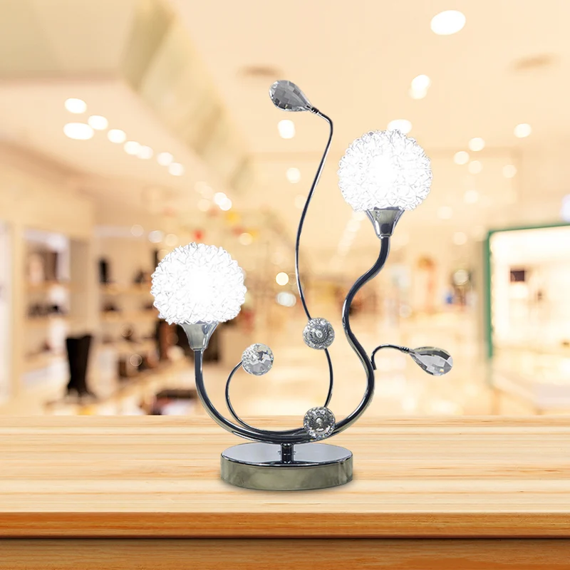 Verchroomd paardenbloem nachtkastje licht modernistisch 2-lichts metallic nachtlampje met kristallen accent Clearhalo