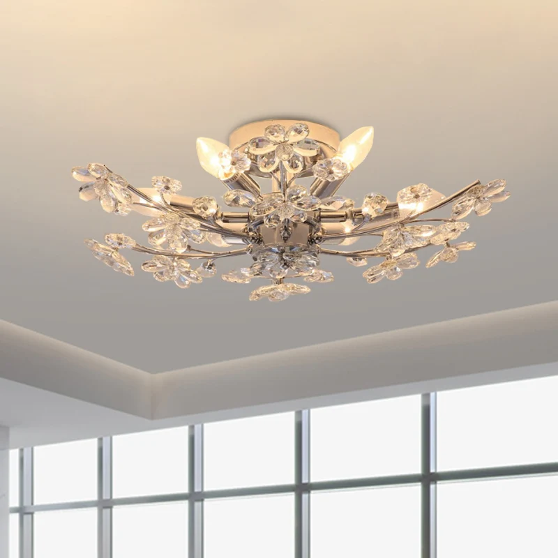 Verchroomde tak semi-inbouwverlichting modernistische 6-lichts bloemkristal inbouw Clearhalo