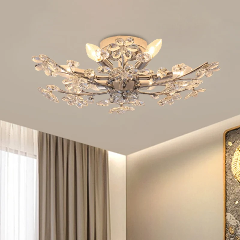 Verchroomde tak semi-inbouwverlichting modernistische 6-lichts bloemkristal inbouw Clearhalo