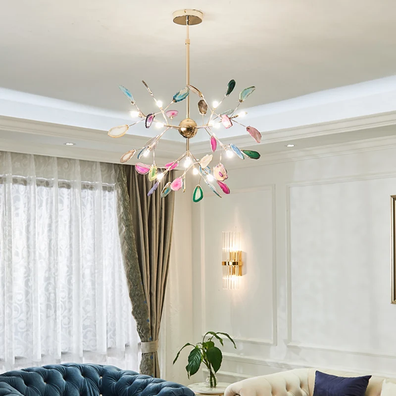 Vergulde takken hanglamp Scandinavische stijl Agaat kroonluchter voor woonkamer Clearhalo