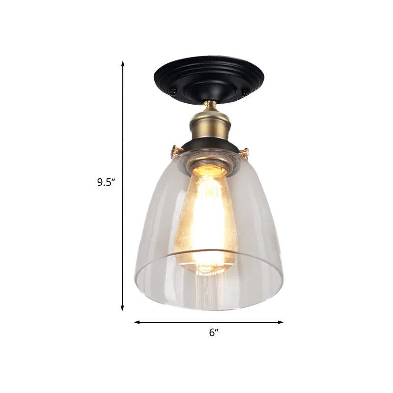Verlichtingsarmatuur met één lamp Vintage kegel helder glas semi-inbouwlamp antiek messing voor gang Clearhalo