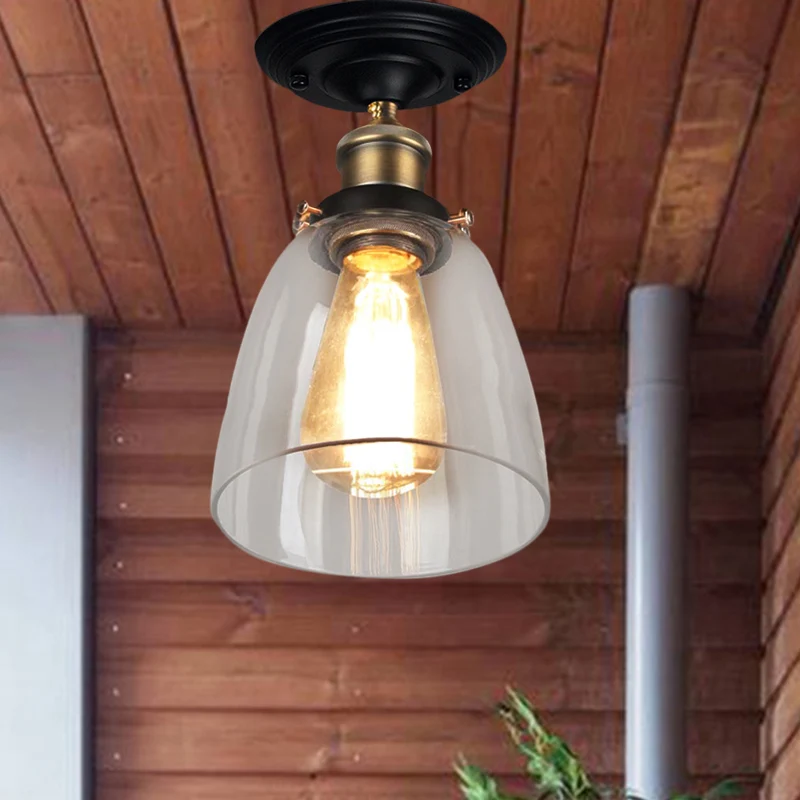 Verlichtingsarmatuur met één lamp Vintage kegel helder glas semi-inbouwlamp antiek messing voor gang Clearhalo