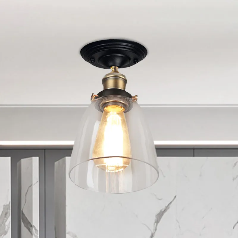 Verlichtingsarmatuur met één lamp Vintage kegel helder glas semi-inbouwlamp antiek messing voor gang Clearhalo