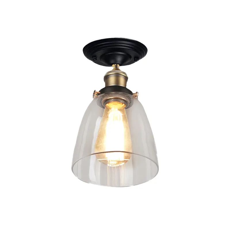 Verlichtingsarmatuur met één lamp Vintage kegel helder glas semi-inbouwlamp antiek messing voor gang Clearhalo