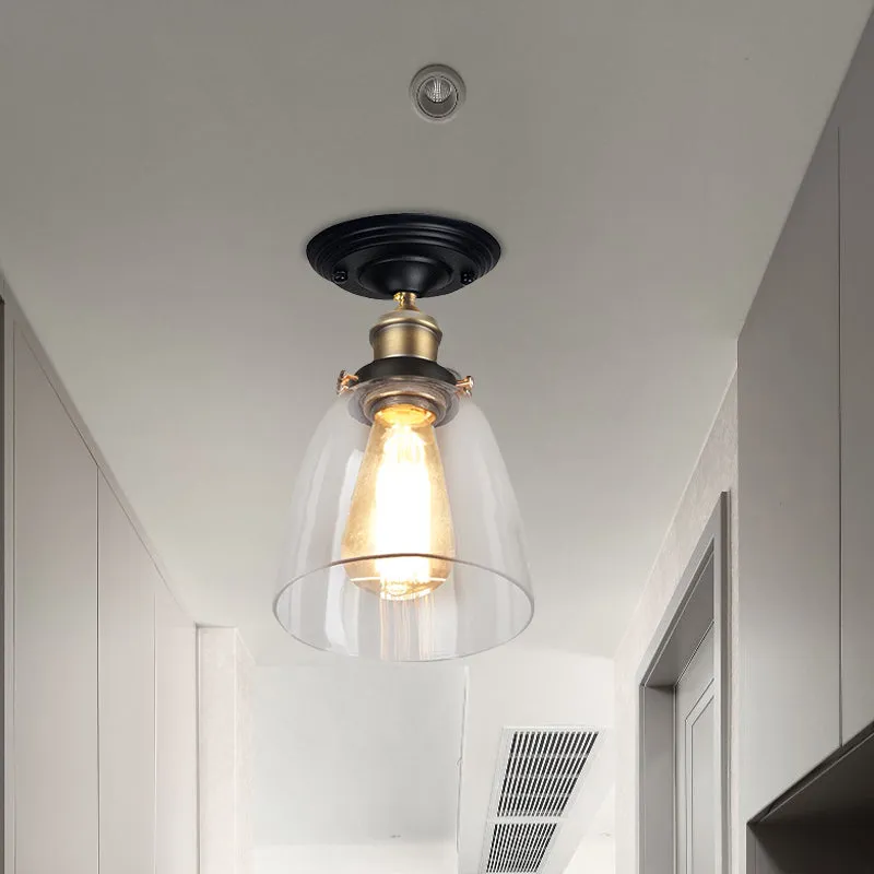 Verlichtingsarmatuur met één lamp Vintage kegel helder glas semi-inbouwlamp antiek messing voor gang Clearhalo