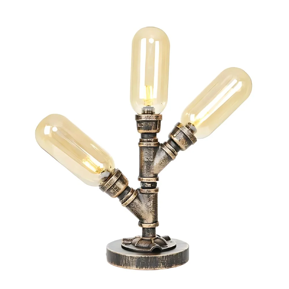 Verouderd brons 3 lampen LED tafellamp industrieel amber/helder glas capsule nachtkastje licht voor theehuis Clearhalo