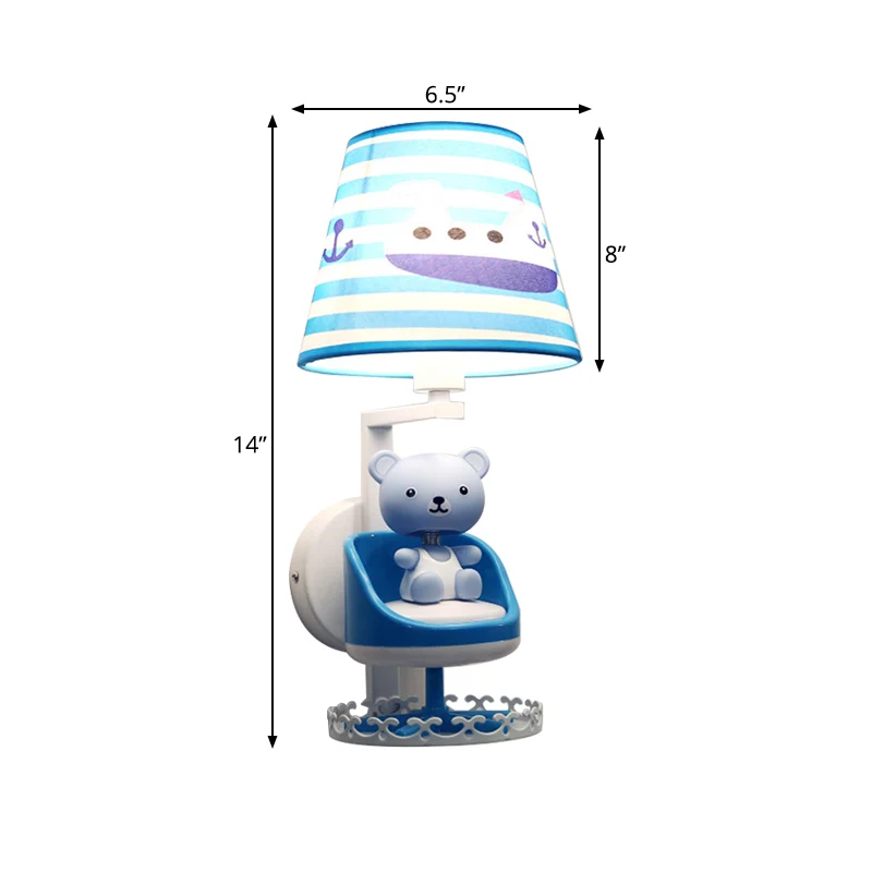 Verpleegkamer speelgoedbeer wandlamp met scheepsstof 1 hoofd kinder blauw schanslicht Clearhalo
