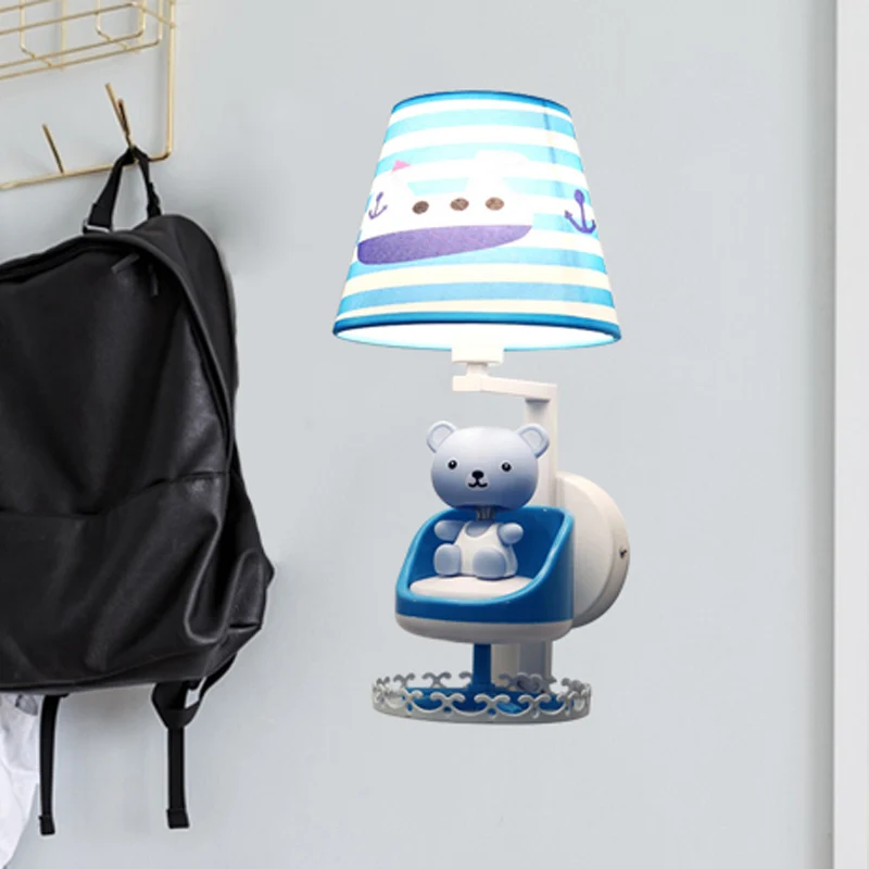 Verpleegkamer speelgoedbeer wandlamp met scheepsstof 1 hoofd kinder blauw schanslicht Clearhalo