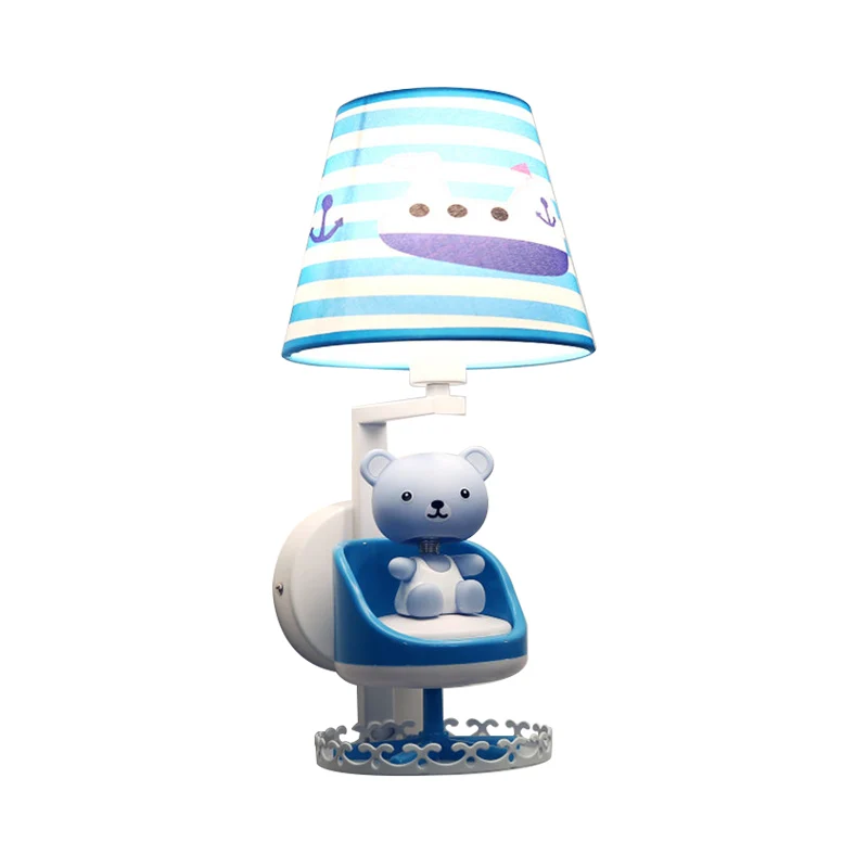 Verpleegkamer speelgoedbeer wandlamp met scheepsstof 1 hoofd kinder blauw schanslicht Clearhalo