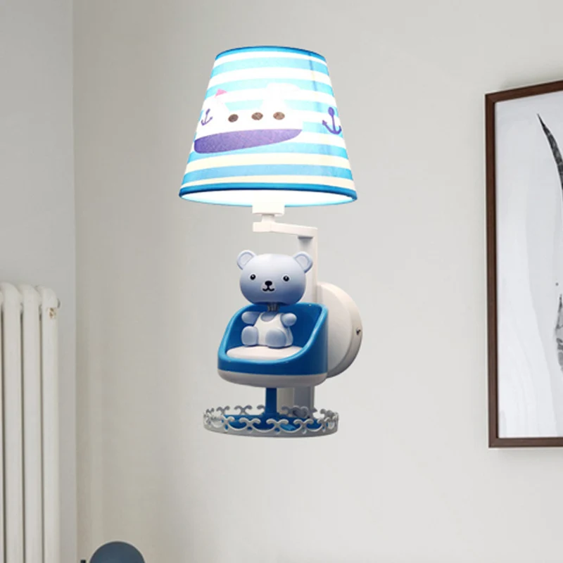 Verpleegkamer speelgoedbeer wandlamp met scheepsstof 1 hoofd kinder blauw schanslicht Clearhalo