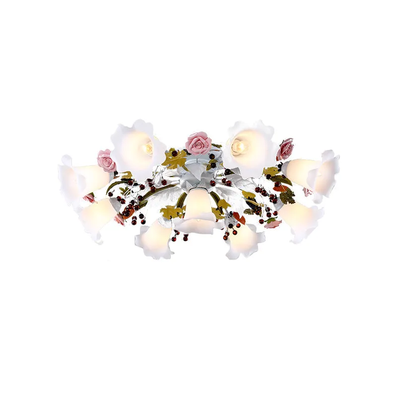 Verspreide witte glazen plafondlamp Koreaanse bloem 4/7/9 lampen Woonkamer semi-inbouwlamp Clearhalo