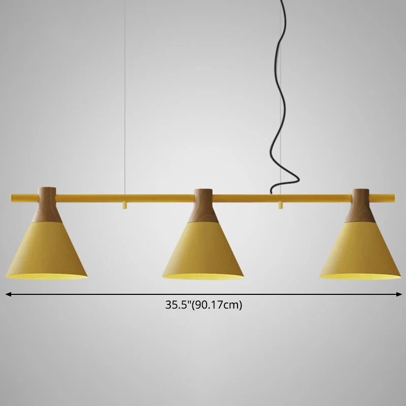 Verstelbaar ophangkoord met 3 lampen Eilandhanglampen Conische metalen hanger Scandinavische stijl hout Clearhalo