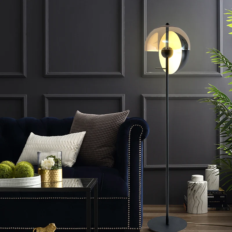 Verstelbare halve cirkel staande vloerlamp modernisme metallic 1 lamp zwarte vloerleeslamp Clearhalo