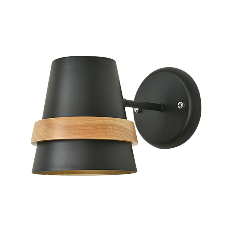 Verstelbare hoornvormige wandlamp Minimalistisch metaal 1-lichts nachtkastje met houten ringdecor Clearhalo