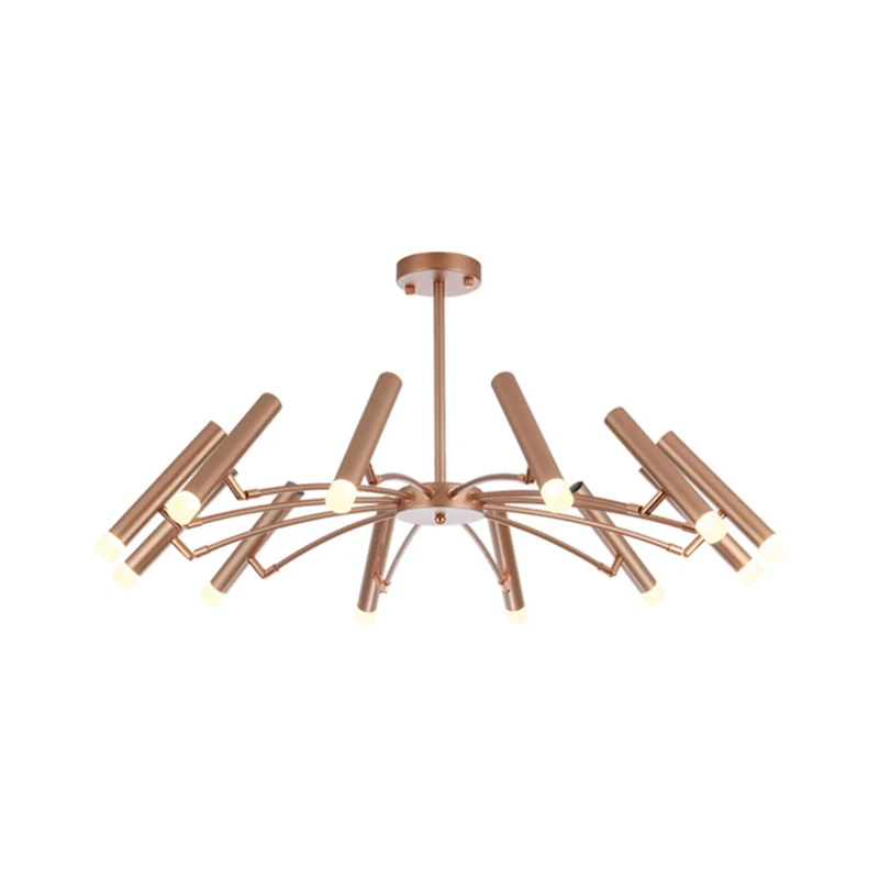Verstelbare lineaire kap grote kroonluchter metaal 12/24 lampen moderne plafondlamp zwart/rosé goud Clearhalo