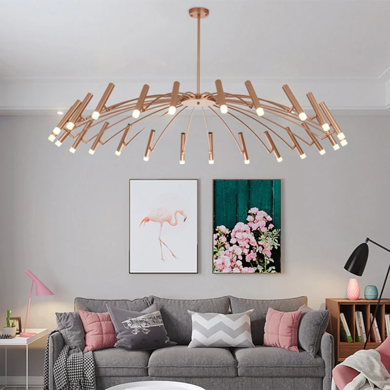 Verstelbare lineaire kap grote kroonluchter metaal 12/24 lampen moderne plafondlamp zwart/rosé goud Clearhalo