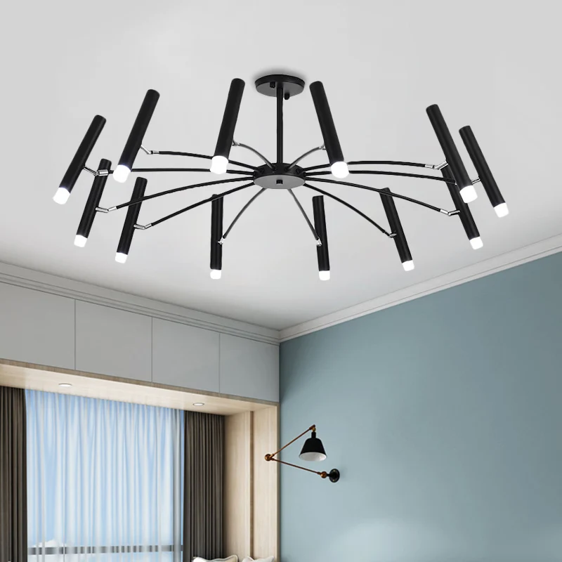 Verstelbare lineaire kap grote kroonluchter metaal 12/24 lampen moderne plafondlamp zwart/rosé goud Clearhalo
