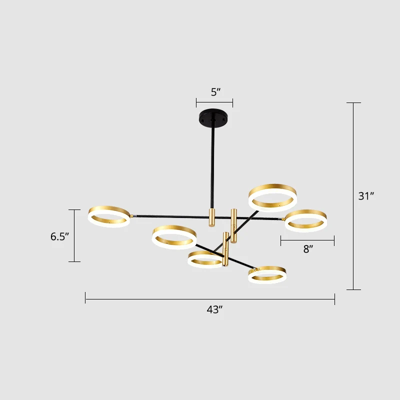 Verstelbare ringkroonluchter, postmoderne acryl woonkamer LED-hanglamp zwart-goud Clearhalo