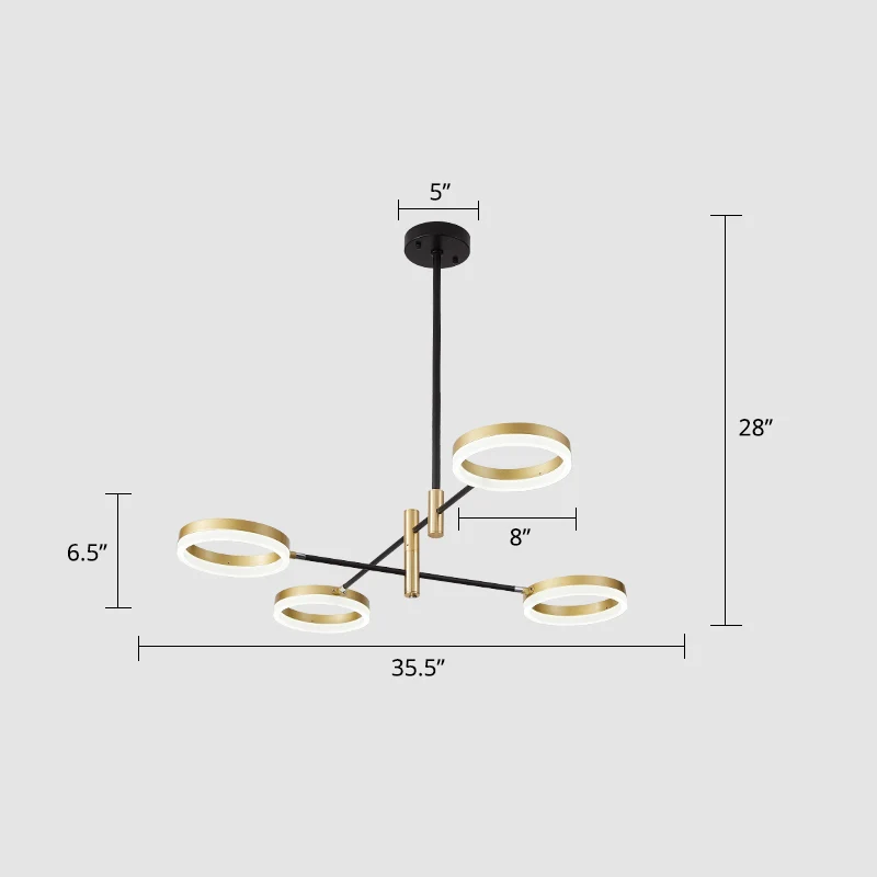 Verstelbare ringkroonluchter, postmoderne acryl woonkamer LED-hanglamp zwart-goud Clearhalo