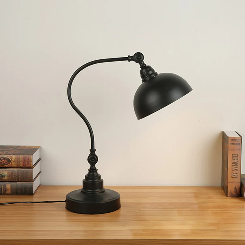 Verstelbare tafellamp met metalen koepel, vintage 1-lamps studeerkamer, taaklamp zwart met zwanenhalsarm Clearhalo