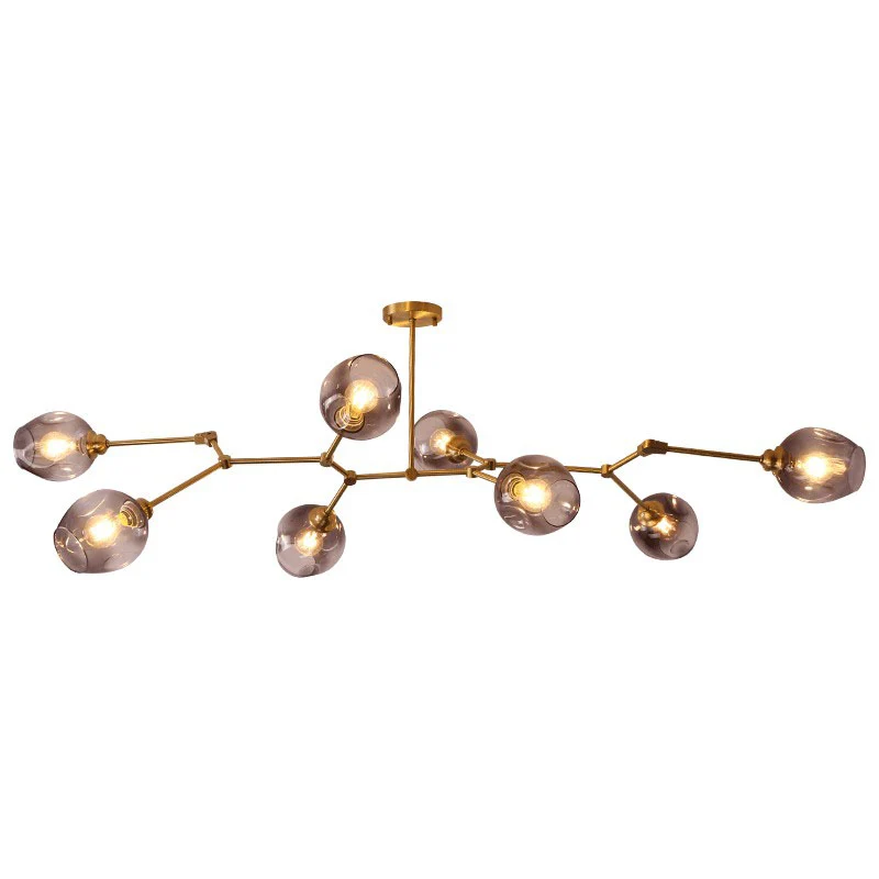 Verstelbare takkroonluchter, postmodern glas met kuiltjes, 7-lichts gouden hanglamp voor salon Clearhalo