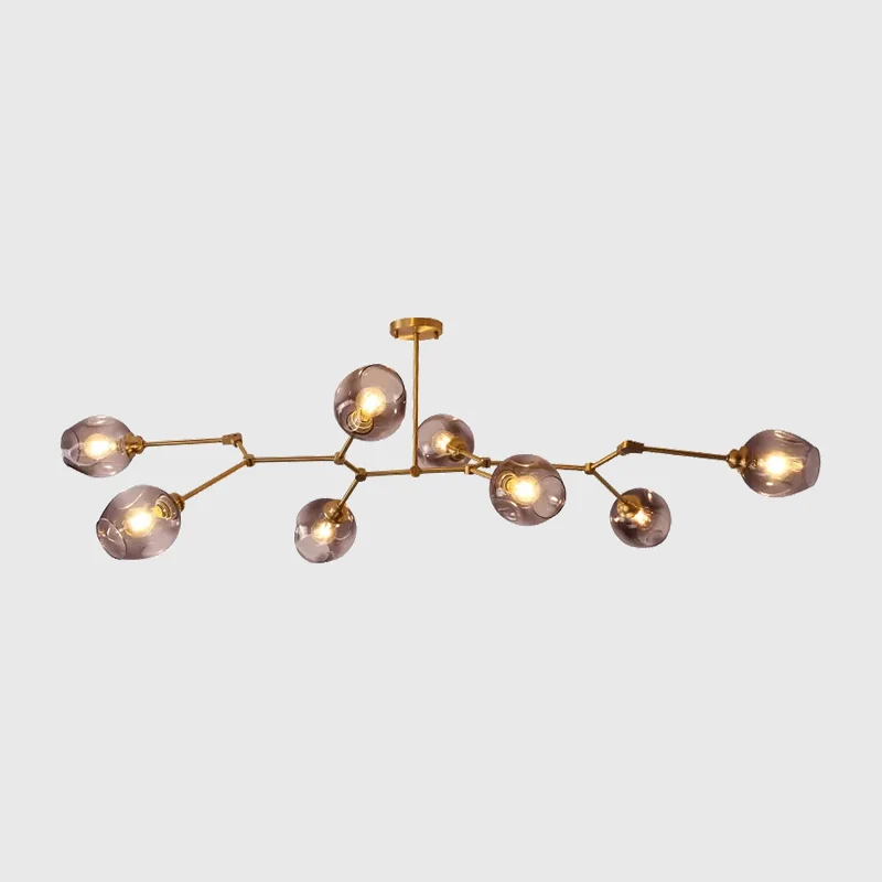 Verstelbare takkroonluchter, postmodern glas met kuiltjes, 7-lichts gouden hanglamp voor salon Clearhalo