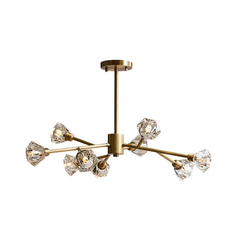 Vertakkende bloem kristallen plafondlamp postmoderne 6/12/15 hoofden slaapkamer hangende kroonluchter messing Clearhalo
