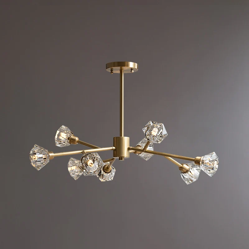 Vertakkende bloem kristallen plafondlamp postmoderne 6/12/15 hoofden slaapkamer hangende kroonluchter messing Clearhalo