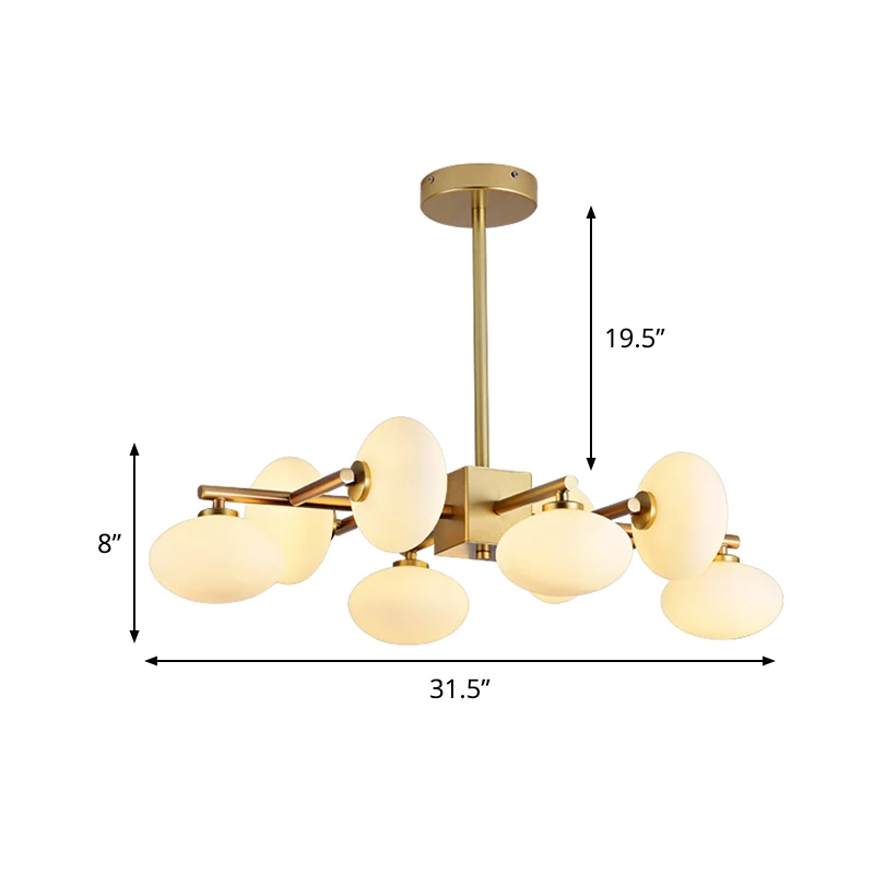 Vertakte dinette kroonluchter lichte crème ovale glazen postmodernistische hanglamp met 8 lampen goud Clearhalo
