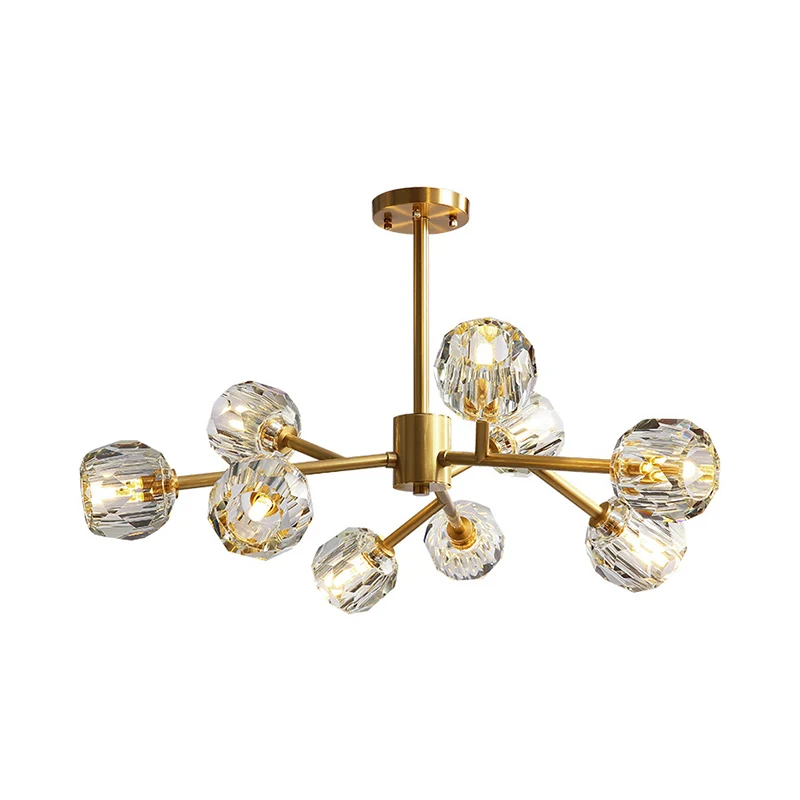 Vertakte kroonluchter licht minimalistische gefacetteerde kristallen bal woonkamer hanglamp messing Clearhalo