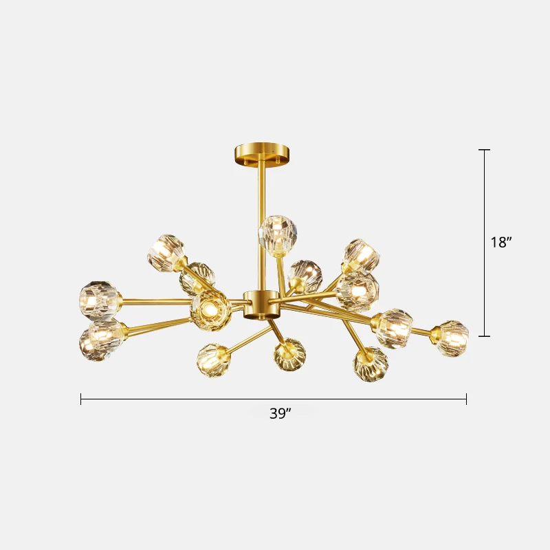 Vertakte kroonluchter licht minimalistische gefacetteerde kristallen bal woonkamer hanglamp messing Clearhalo