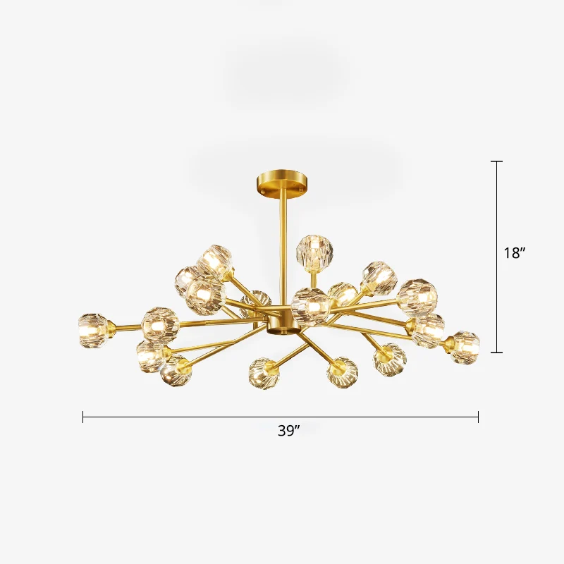 Vertakte kroonluchter licht minimalistische gefacetteerde kristallen bal woonkamer hanglamp messing Clearhalo