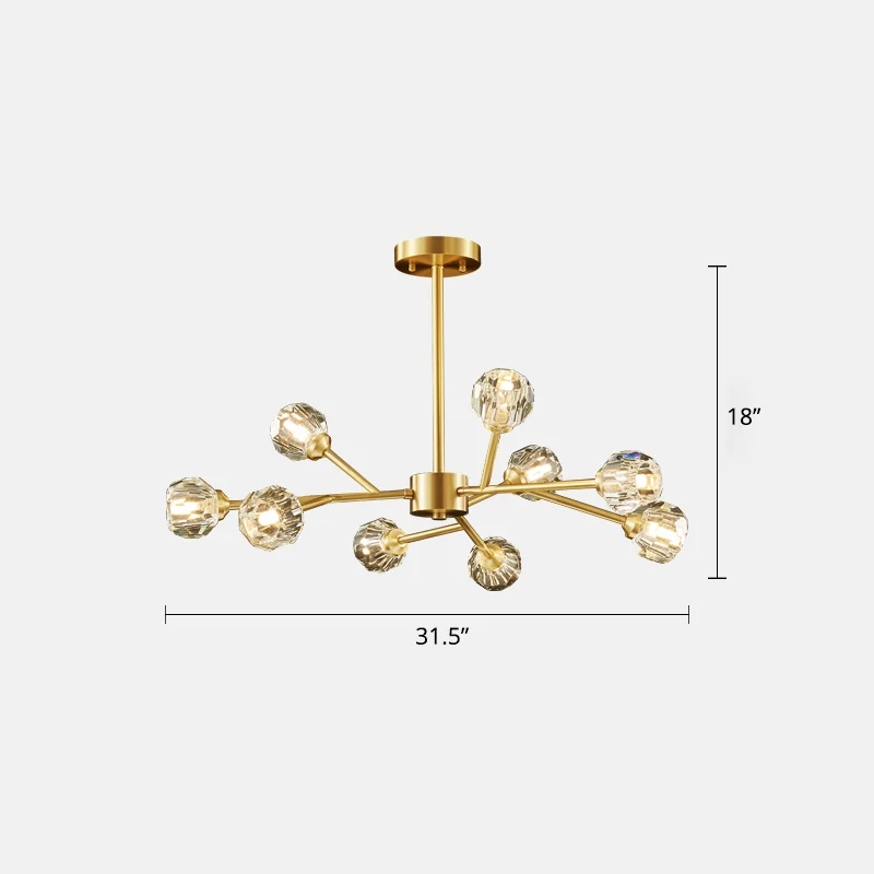Vertakte kroonluchter licht minimalistische gefacetteerde kristallen bal woonkamer hanglamp messing Clearhalo
