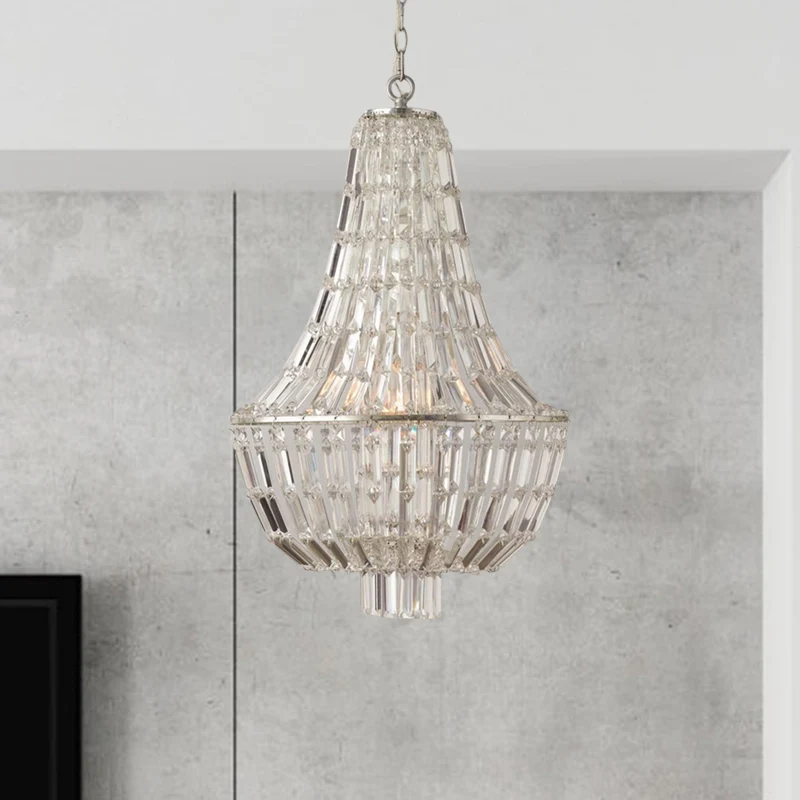 Victoriaanse rijk kroonluchterverlichting voor Villa trappenhuis Kristallen 6-lichts hangende hanglamp zilveren afwerking...