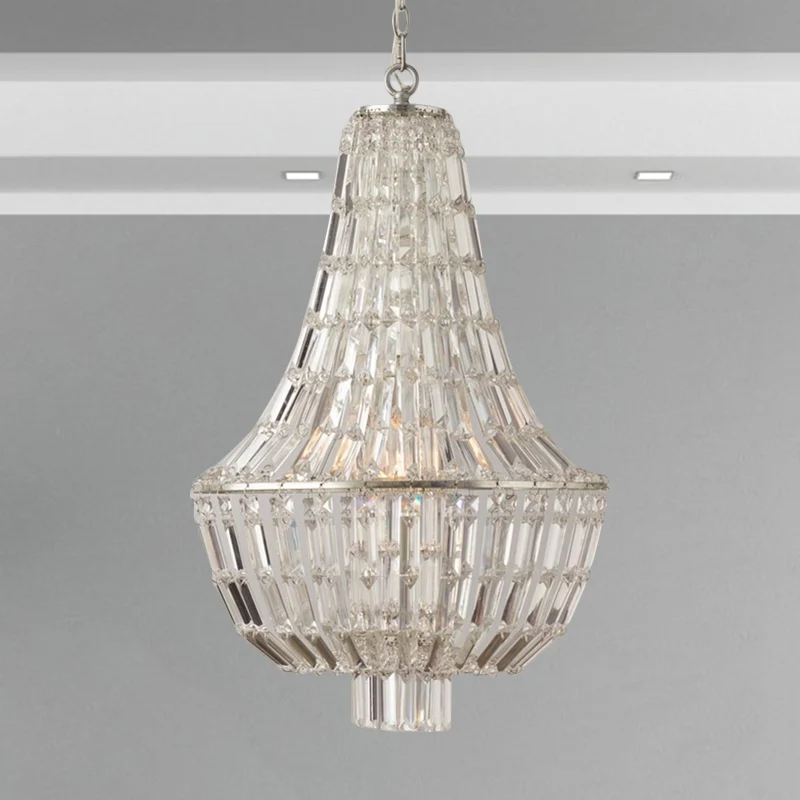 Victoriaanse rijk kroonluchterverlichting voor Villa trappenhuis Kristallen 6-lichts hangende hanglamp zilveren afwerking...
