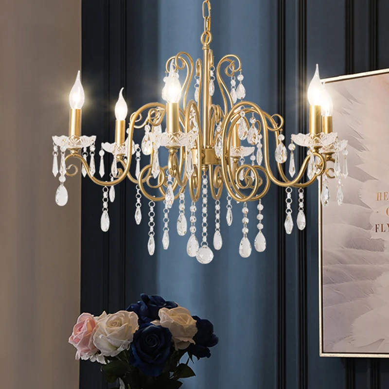 Victoriaanse Swirl Arm Kandelaar Kroonluchter 6 Lampen Kristallen Hanglamp Goud Clearhalo