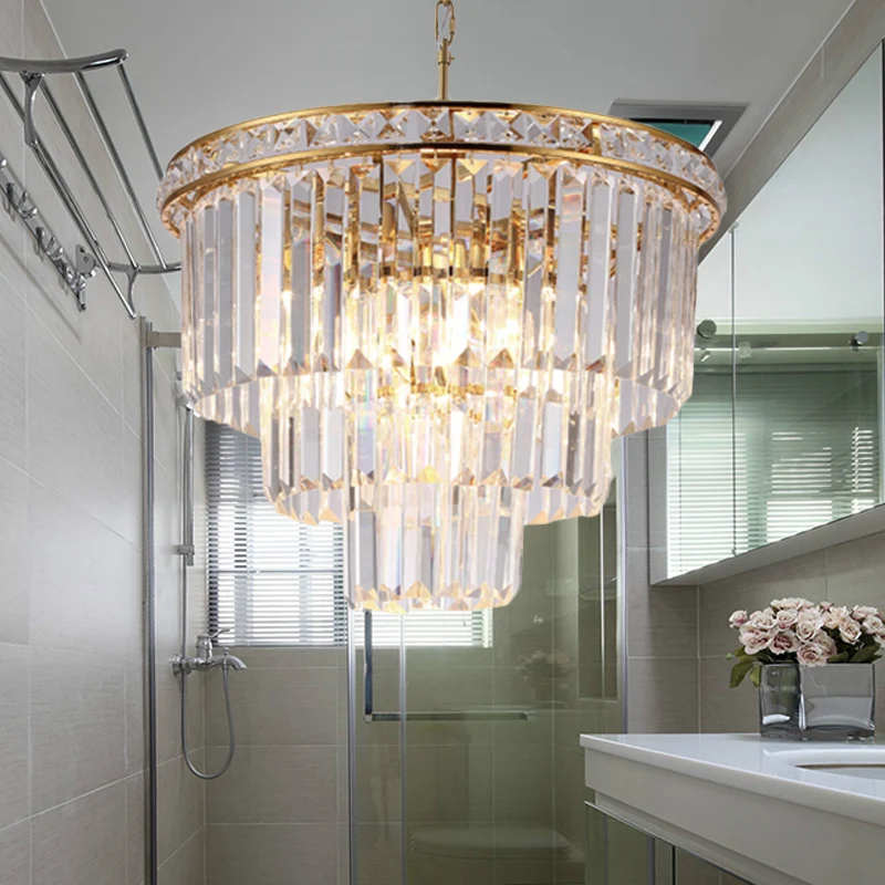 Vier lagen plafondlamp modern gefacetteerd optisch kristal 6 lampen messing kroonluchter licht, 19,5 "/23,5" breed Clearhalo