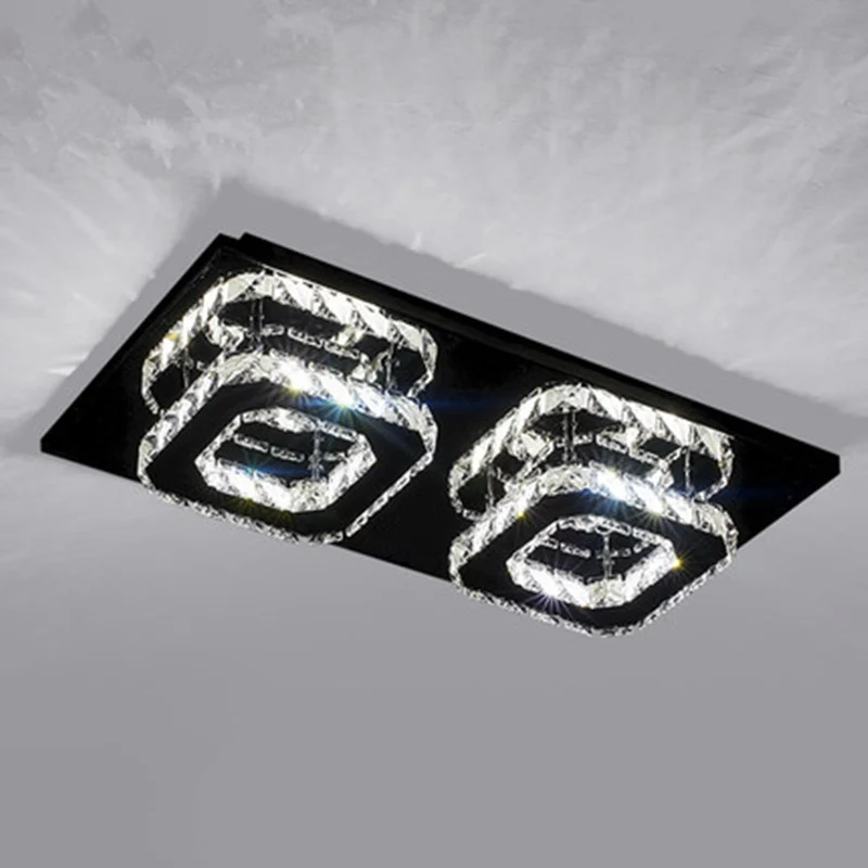 Vierhoekige kristallen plafondlamp Moderne roestvrijstalen LED semi-inbouwlamp voor foyer Clearhalo