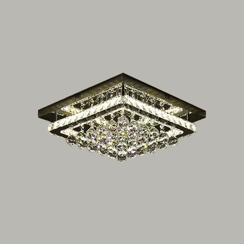 Vierkant dicht bij plafondlamp Eenvoud Kristalblok en lichtbollen Slaapkamer LED half vlak chroom Clearhalo