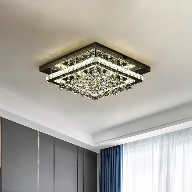 Vierkant dicht bij plafondlamp Eenvoud Kristalblok en lichtbollen Slaapkamer LED half vlak chroom Clearhalo
