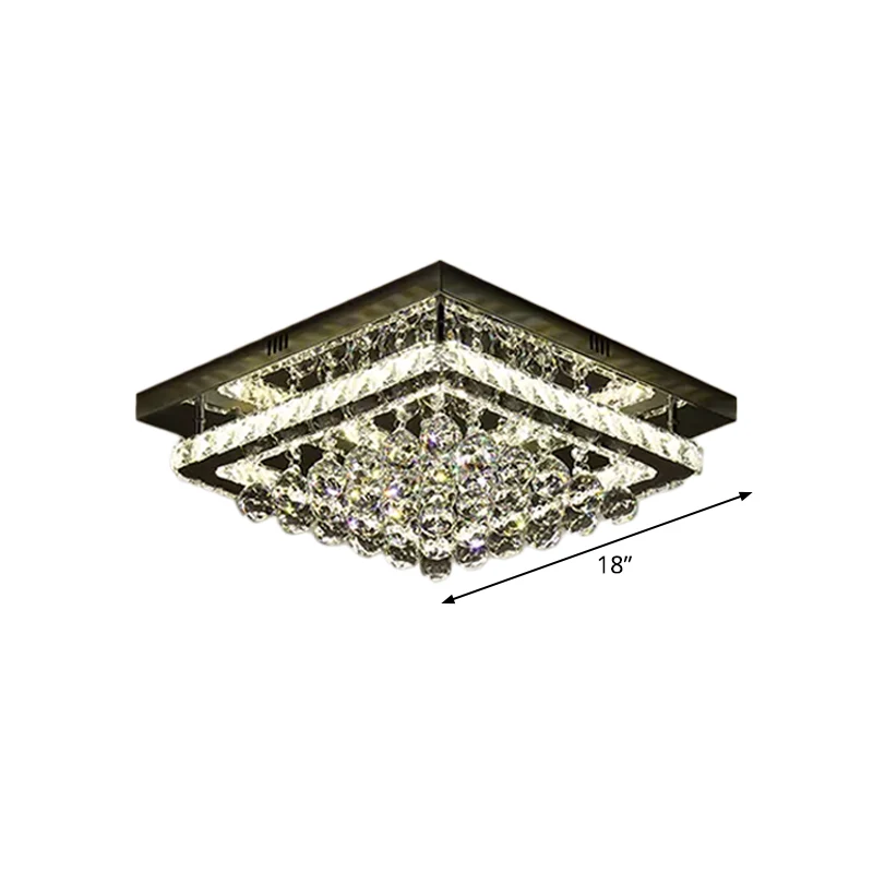 Vierkant dicht bij plafondlamp Eenvoud Kristalblok en lichtbollen Slaapkamer LED half vlak chroom Clearhalo