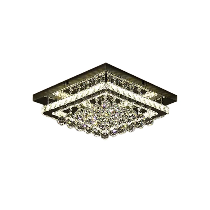 Vierkant dicht bij plafondlamp Eenvoud Kristalblok en lichtbollen Slaapkamer LED half vlak chroom Clearhalo