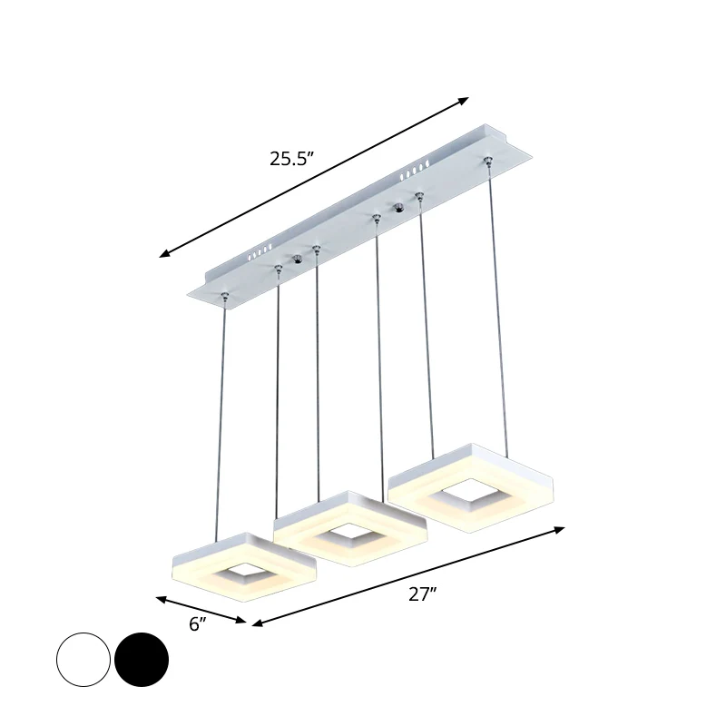 Vierkant Multi-Light Hanglamp Minimalisme Acryl 3 Kops Zwart/Wit LED Hanglamp Warm/Wit Licht Clearhalo