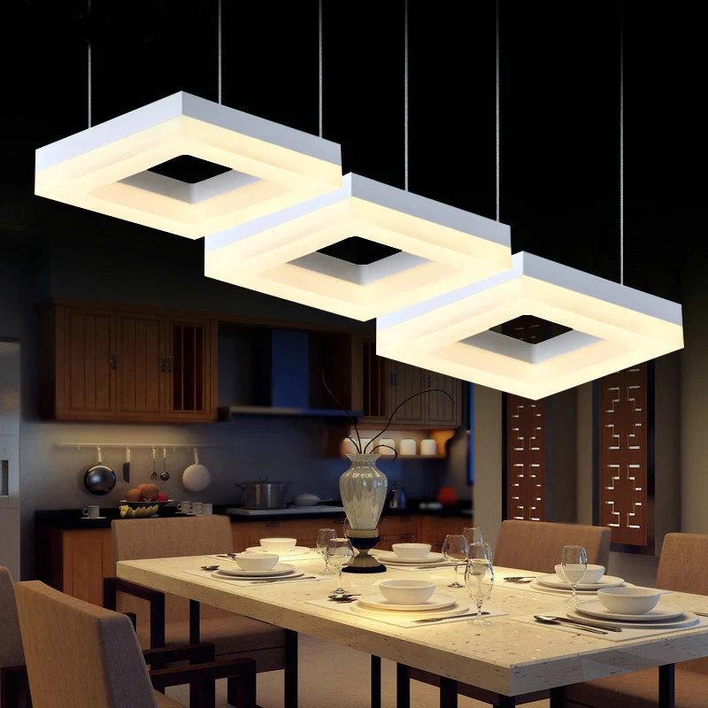 Vierkant Multi-Light Hanglamp Minimalisme Acryl 3 Kops Zwart/Wit LED Hanglamp Warm/Wit Licht Clearhalo