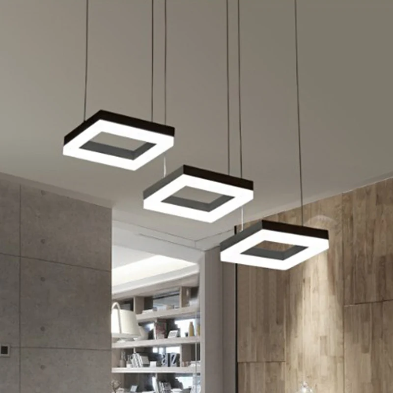 Vierkant Multi-Light Hanglamp Minimalisme Acryl 3 Kops Zwart/Wit LED Hanglamp Warm/Wit Licht Clearhalo