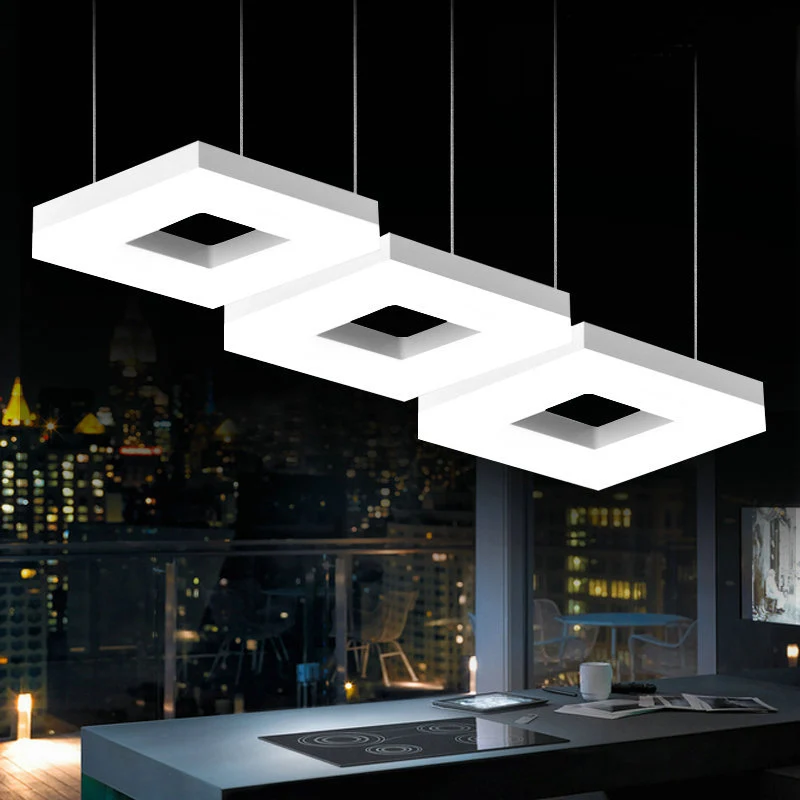 Vierkant Multi-Light Hanglamp Minimalisme Acryl 3 Kops Zwart/Wit LED Hanglamp Warm/Wit Licht Clearhalo