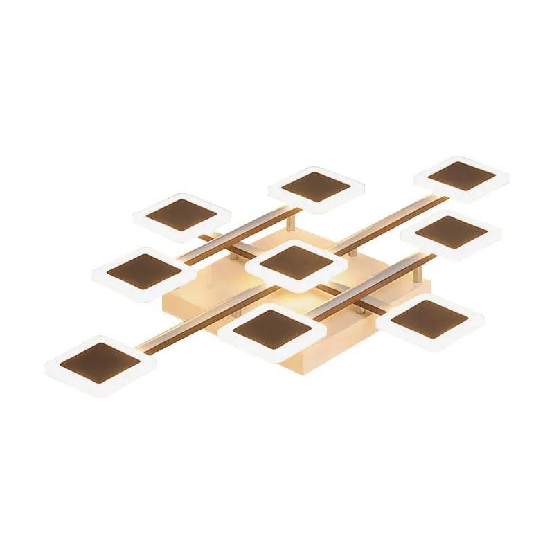 Vierkant semi-inbouw eenvoudig acryl 31,5"/35,5" breed 9/12 koppen bruin plafondlamparmatuur warm/wit licht Clearhalo